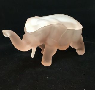 Vintage Tiara Glass Frosted Pink Elephant With Lid - 4 1/4inches Tall At Trunk