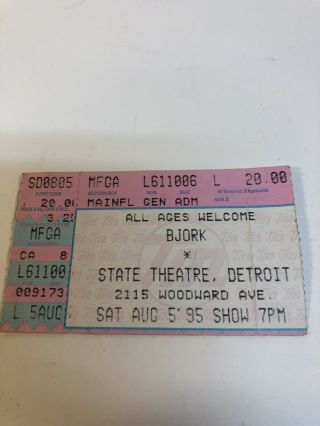 Bjork Concert Ticket Stub 8/5/1995 Detroit