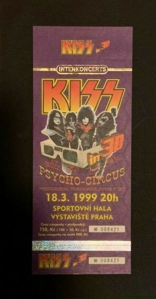 Kiss 3 - D Psycho Circus Concert Ticket 1999 Prague