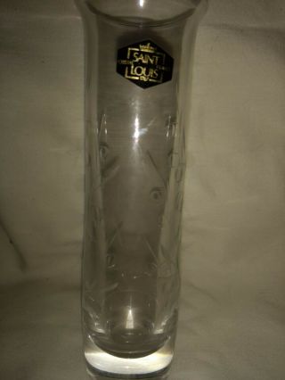 Vintage St Louis Crystal Clear Glass Etched Bud Vase France 6 1/2 " Tall