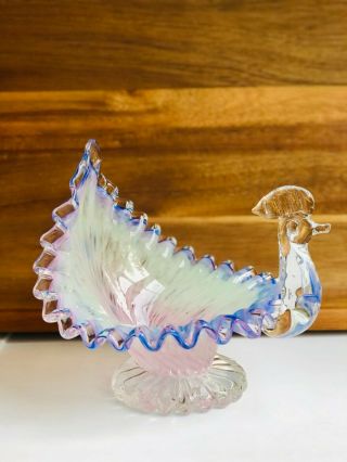 Vintage Mcm Venetian Murano Hand - Blown Glass Figural Peacock Candy Dish