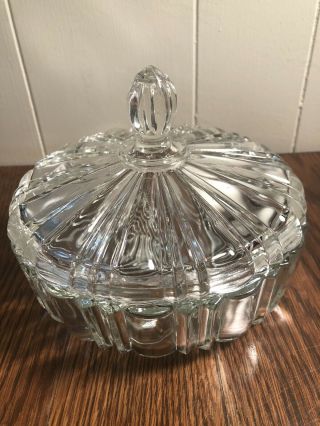 Vintage Anchor Hocking Old Cafe Clear Glass Lidded Candy Dish (b)