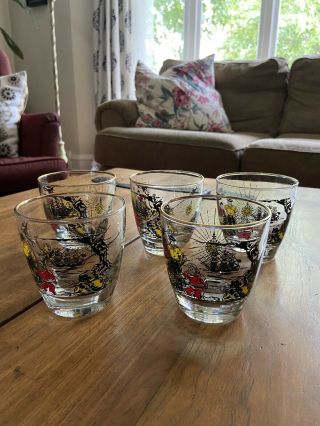 5 Vintage Libbey Treasure Island Cocktail Glasses