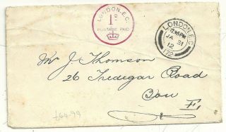 1912 Jan 31 London Ec Wilkinson 1d In The Slot Machine Cancel On Cover To Bow