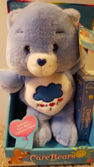 NIB Grumpy Bear Care Bear Plush Stuffed Animal VHS Tape 2002 2