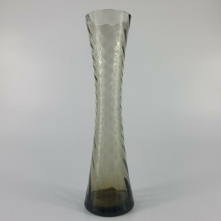 Vintage Retro Ombre Smokey Grey Glass Vase With Ribbed Swirl Design