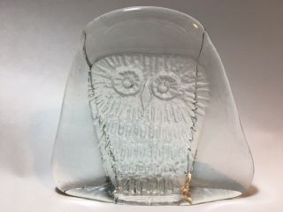 Vintage Mcm Blenko Glass Hoot Owl Clear Paperweight Abstract Owl Retro Kitschy