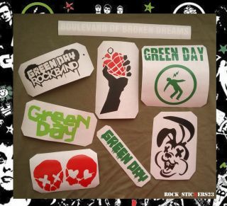 Green Day Vinyl Stickers Set 8 Without Background Cars,  Guitar,  Laptop,  Skateboard