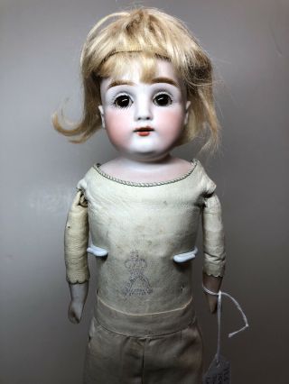 13.  5” Antique Kestner Bisque Doll Germany Jdk 154 1 1/4 Leather Body Mohair Sf