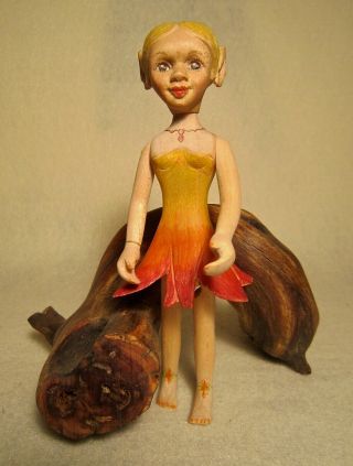 Art Doll Hand Carved Wood Ooak Pixie Fairy Hitty Forest Friend Raikes