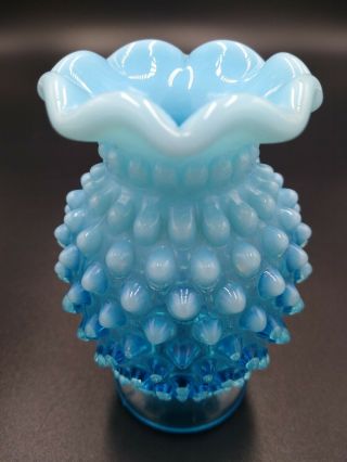 Vintage Fenton Opalescent Blue Hobnail Glass Vase