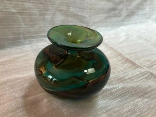 Mdina Malta Vintage Studio Art Glass Vase - Mdina Tiger Pattern Blue/green/brown