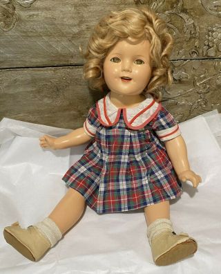 Antique 18 " Ideal Shirley Temple Doll Vintage Composition Tagged Dress