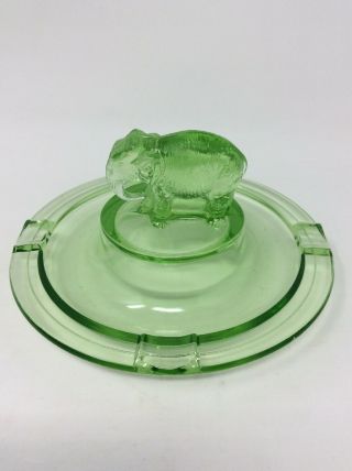 Vintage Vaseline Uranium Green Glass Trinket Dish Ashtray With Elephant