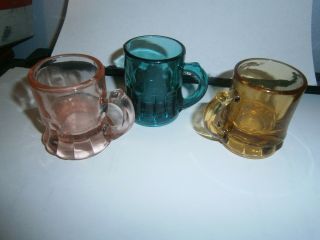 Multi Colored Vintage Set 3 Miniature Beer Mug Shot Glasses Federal Glass