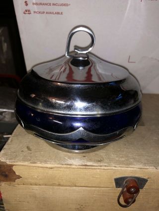 Farber Bros Cobalt Blue Cambridge Glass And Chrome Candy Dish With Lid