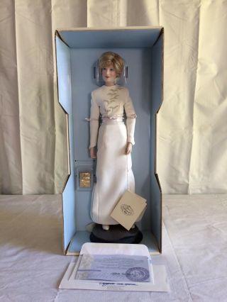 Franklin Diana Princess Of Wales 17 " Porcelain Doll White Gown Accessories