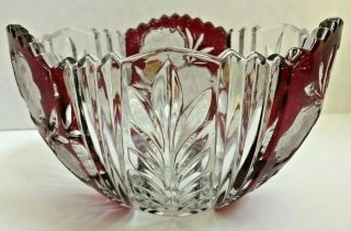 Vintage Anna Hutte Bleikristall Lead Crystal Bowl Roses Ruby Red Germany