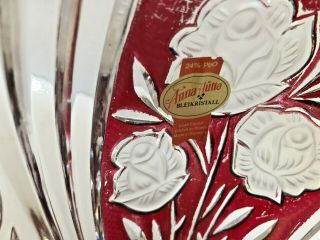 Vintage Anna Hutte Bleikristall Lead Crystal Bowl Roses Ruby Red Germany 2