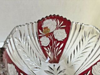 Vintage Anna Hutte Bleikristall Lead Crystal Bowl Roses Ruby Red Germany 3