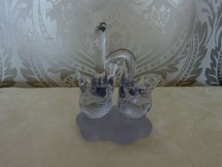 Vintage Retro Art Glass Swans Ducks On Frosted Base Figurine Ornament 14cm Tall