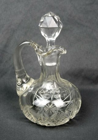 Vintage Crystal Clear Heavy Cut Glass Cruet With Stopper Oil Or Vinegar