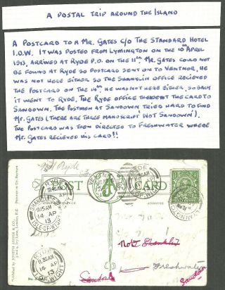 1/2 Gv Lymington 1913 Round The Isle Of Wight Post Card Ryde Shanklin Ventnor