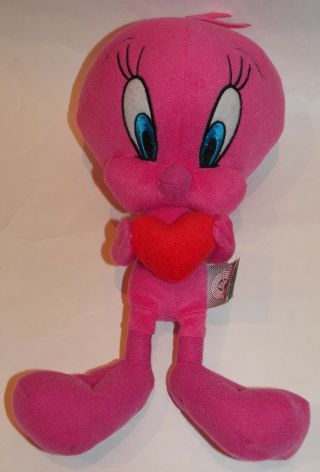 Hot Pink Tweety Bird Plush Holding Heart Stuffed Animal Toy Looney Tunes Tweetie