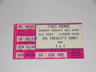 Kiss Band Ace Frehley Comet Solo Concert Ticket Stub Aug30 1987 Tour Firstavenue