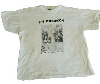 Vintage 90s Jim Morrison T Shirt Pere Lachaise Cemetery Souvenir Youth Xl Doors