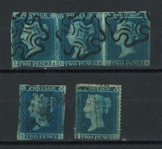 Lot:36863 Gb Qv 1841 2d Blue Strip Of 3 With Find Mx And Single And 2d Blue S