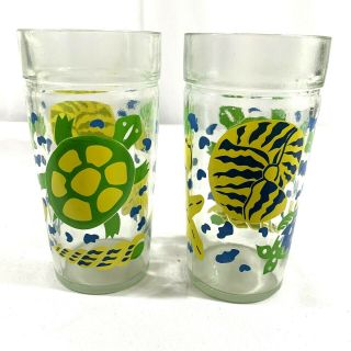 2 Vintage Drinking Glasses Sea Theme Turtle Starfish Anchor Hocking Jelly Jars