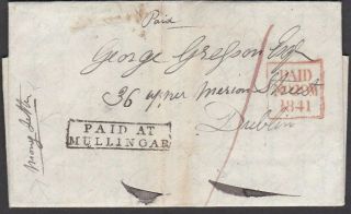 Gb Ireland 1841 Money Letter Cover With Boxed " Paid At / Mullingar "
