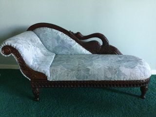 Vintage Victorian Style Doll Child Size Fainting Couch Chaise Swan Carved Wood