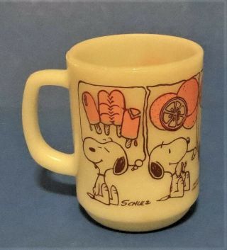Vintage 1958 Peanuts Snoopy Ice Cream Anchor Hocking Fire King White Glass Mug