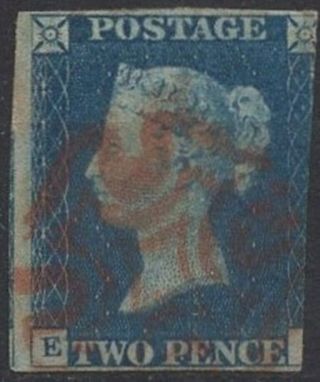 1840 2d Two Pence Blue 3 Margins Red Mx - Ref:71
