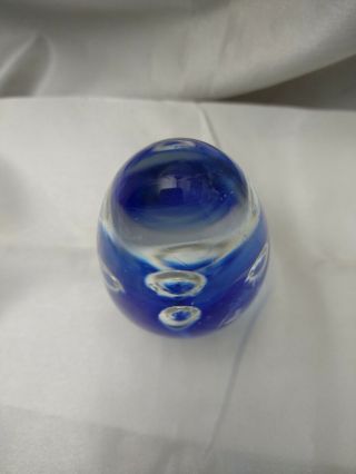Vintage Murano Art Glass Controlled Bubbles Clear and Blue Glass Egg 2