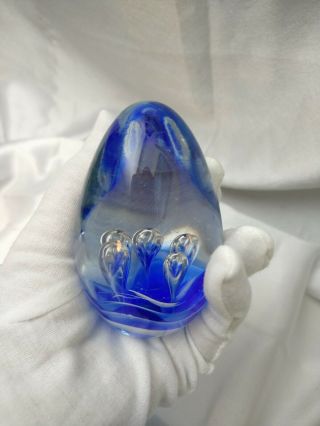 Vintage Murano Art Glass Controlled Bubbles Clear and Blue Glass Egg 3