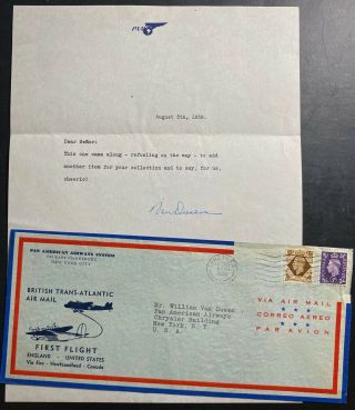 1939 London England First Flight Cover Ffc To York Usa With Letter