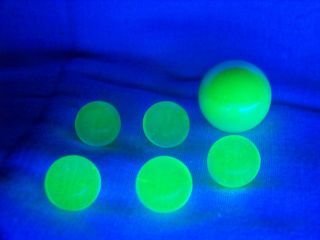 6 Ultraviolet Uv Vaseline Uranium Glass 5 - 9/16 & 1 Shooter Marbles ( (id112123