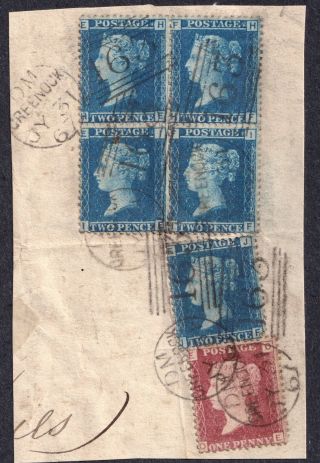 1867,  Sg45,  Block 2d Penny Blues,  Pl.  9,  Greenock,  163,  Qv,  Queen Victoria,  Uk,  Gb