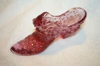 Fenton Glass Cat Slipper / Shoe Rose / Pink Glass 6 " Long