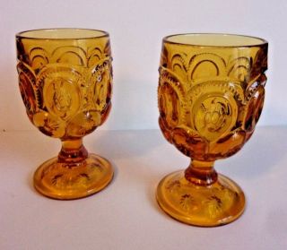 Vintage L E Smith Amber Water Goblet Wine Glass Stemware - Set Of 2