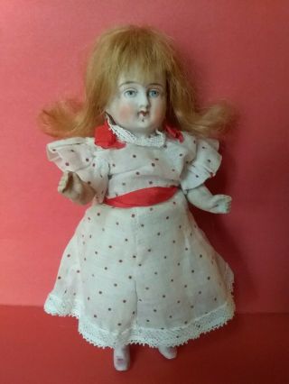 Antique All Bisque Miniature Mignonette Doll,  Blonde Hair,  Marked Germany 5.  5 "