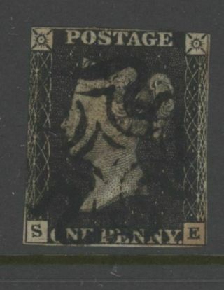 Gb Queen Victoria 1840 Penny Black Intense/deep Black (sg1) With Maltese Cross