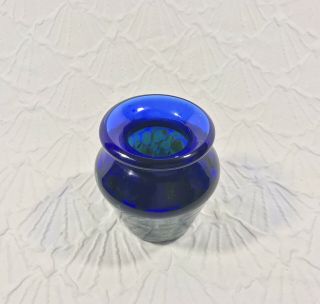 Hand Blown Cobalt Blue Green Swirl Studio Art Glass Vase Small 3.  25”