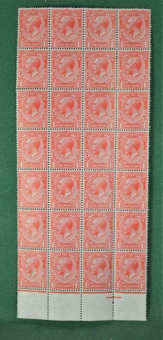 Gb Stamps George V 1d Red Block Of 28 U/m (ch164)