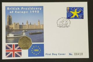 1992 First Day Cover British Presidency Of Europe Dual Date 50p Coin Cover Ltd