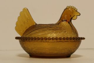 Indiana Glass Amber/gold Hen Chicken On Nest Covered Candy Bowl Dish Vintage