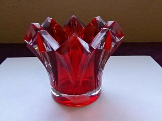 Emerald Red Bohemia Crystal Candle Holder From The Czech Republic